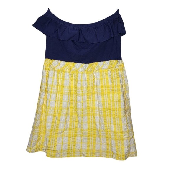 Lilly Pulitzer Strapless Esmeralda Dress‎ Yellow / Navy Blue Mini Plaid Medium M - Picture 2 of 5